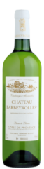 a green wine bottle of le blanc de blancs, organic white wine of barbeyrolles vineyard in France